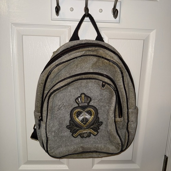 Y2K JUICY COUTURE Gray Velour BACKPACK Bookbag Crown School Work main image 12